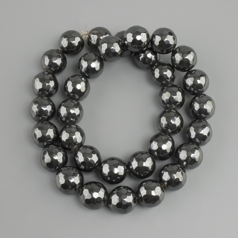 Hematite faceted beads, faceted ball, diameter 11.5 mm ±, length 38 cm ± on a string