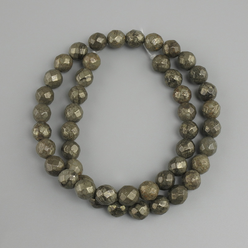 Pyrite beads, faceted round bead, diameter 8mm +- , strand length 38cm +