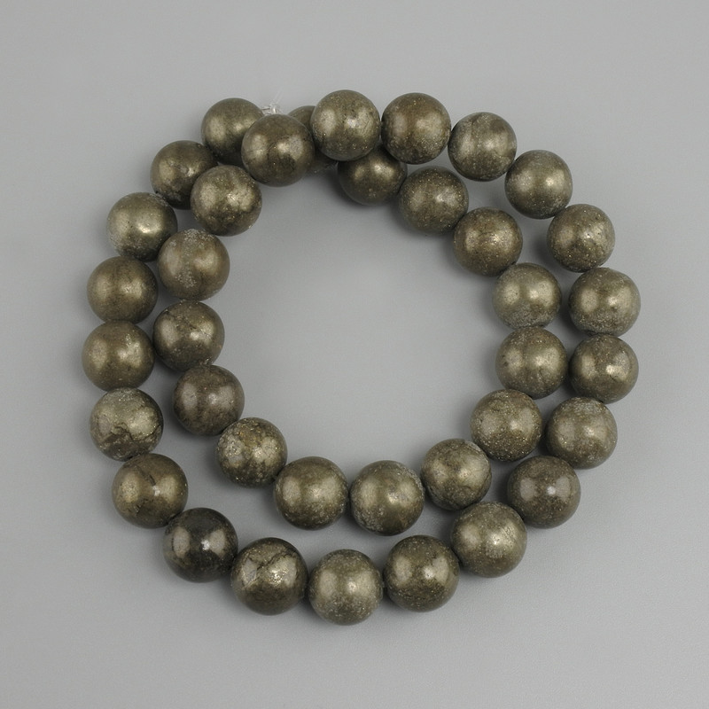 Pyrite beads smooth ball, diameter 10.5 mm +/-, length 38 cm +