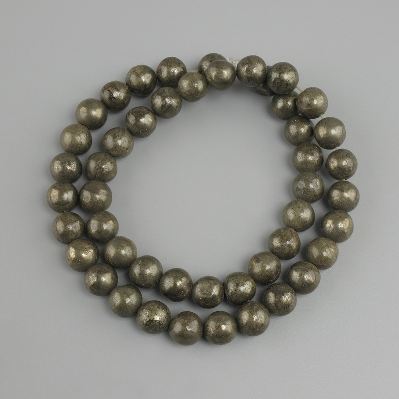 Pyrite beads smooth round bead, diameter 8.5 mm +- , length 38 cm +