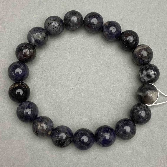 Bracelet Iolite natural stone smooth bead, diameter 10mm±, length 18cm± stretch