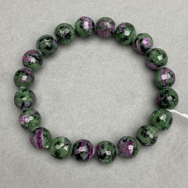 Bracelet Zoisite natural stone faceted bead, diameter 9.5 mm ±, length 18 cm ± stretch