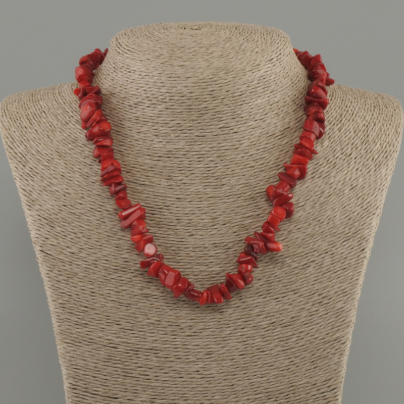 Coral nugget necklace, diameter 8-15x2-6 mm +-, length 45 cm +- with clasp