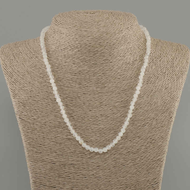 Necklace White Quartz smooth bead, diameter 4.5 mm ±, length 45 cm ± with clasp