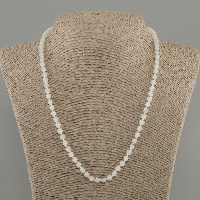 Adularia necklace faceted cube, diameter 4×4 mm +/-, length 50 cm +/-, with clasp
