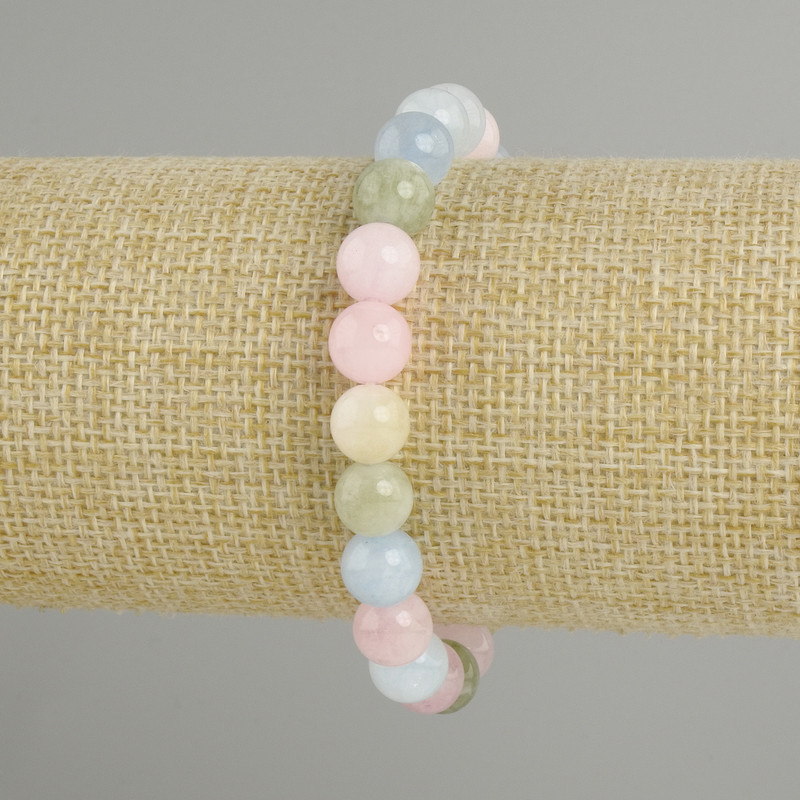 Morganite bracelet smooth round bead, diameter 8.5 mm ±, length 18 cm ± stretch