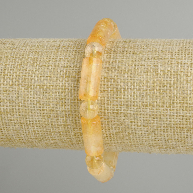 Citrine cylinder bracelet, diameter 18x8mm +/-, length 18cm +/- stretch