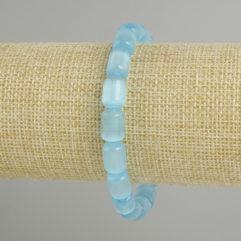 Bracelet blue Cat’s Eye cylindrical, diameter 11×8mm ±, length 18cm ± stretch