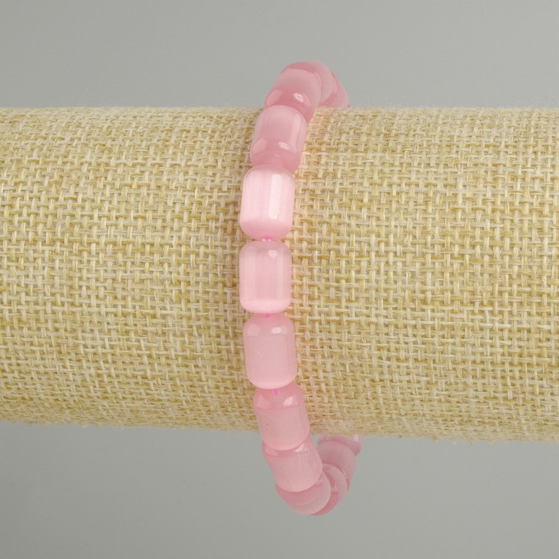 Bracelet pink Cat's Eye cylinder, diameter 11x7, 5mm+- , length 18cm+- stretch