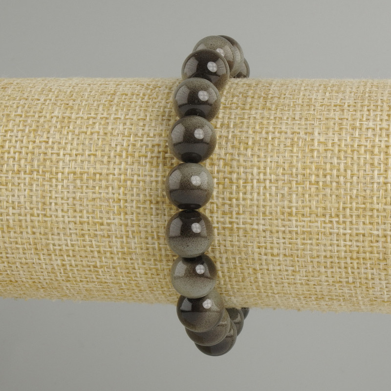 Bracelet gray Tiger's Eye smooth round bead, diameter 10mm+-, length 18cm+- stretch