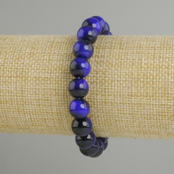 Bracelet Blue Tiger’s Eye smooth round bead, diameter 10mm +/-, length 18cm +/- stretch