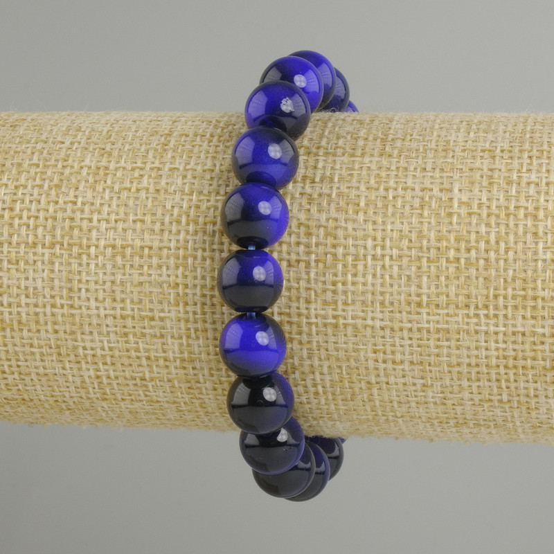 Bracelet Blue Tiger’s Eye smooth round bead, diameter 10mm +/-, length 18cm +/- stretch