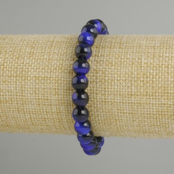 Bracelet blue Tiger's Eye smooth round bead, diameter 8mm ±, length 18cm ± stretch