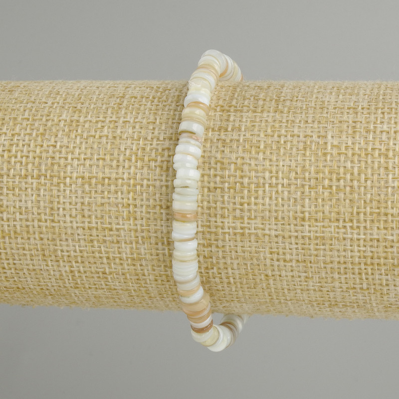 Bracelet made of Scafarca shell scallop shell rondelle, bead diameter 5×1.5–2 mm ±, length 18 cm ± stretch