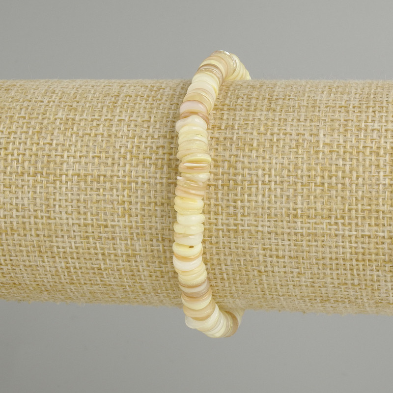 Bracelet with Scallop Shell (Scapharca) Rondelle, diameter 6x1, 5-2 mm ±, length 18 cm ± stretch