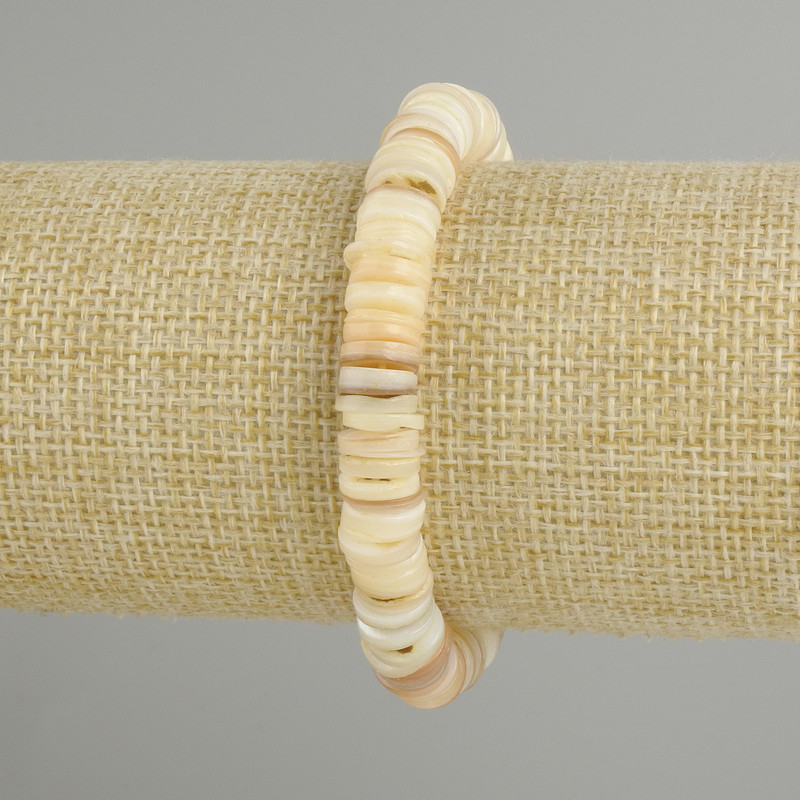 Bracelet with Scafarca shell rondelle, bead diameter 9×2 mm ±, length 18 cm ± stretch