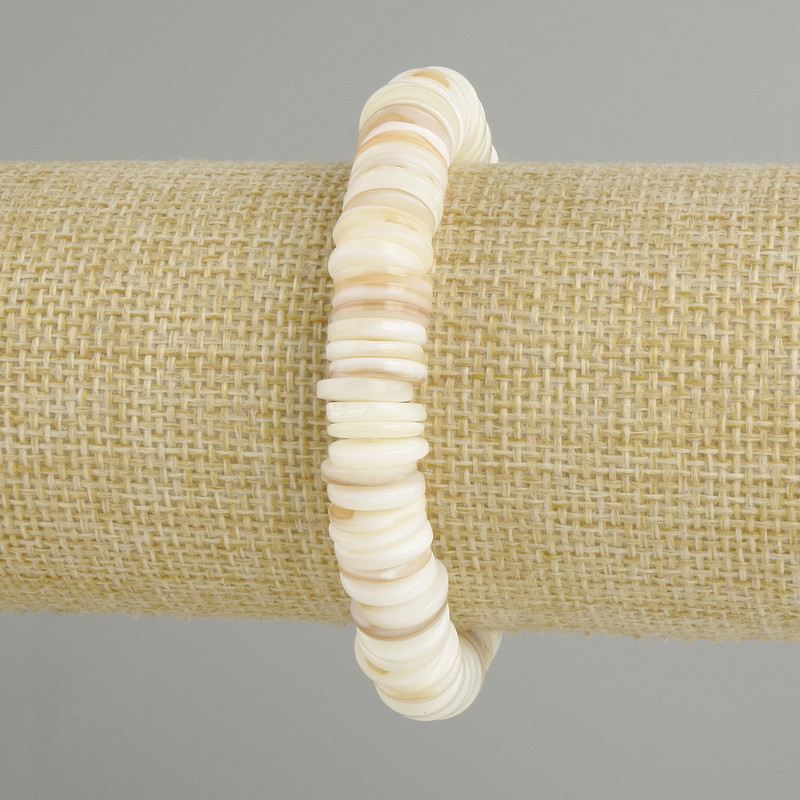 Abalone shell bracelet Scapharca rondelle, diameter 10×2 mm ±, length 18 cm ± stretch