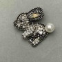 Brooch "Rabbit" with rhinestones and pearls silver-tone metal 34x30mm