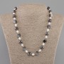 Necklace with freshwater pearls 7-8x6mm hematite faceted bead 10mm+- cube 8mm+-, length 50cm+
