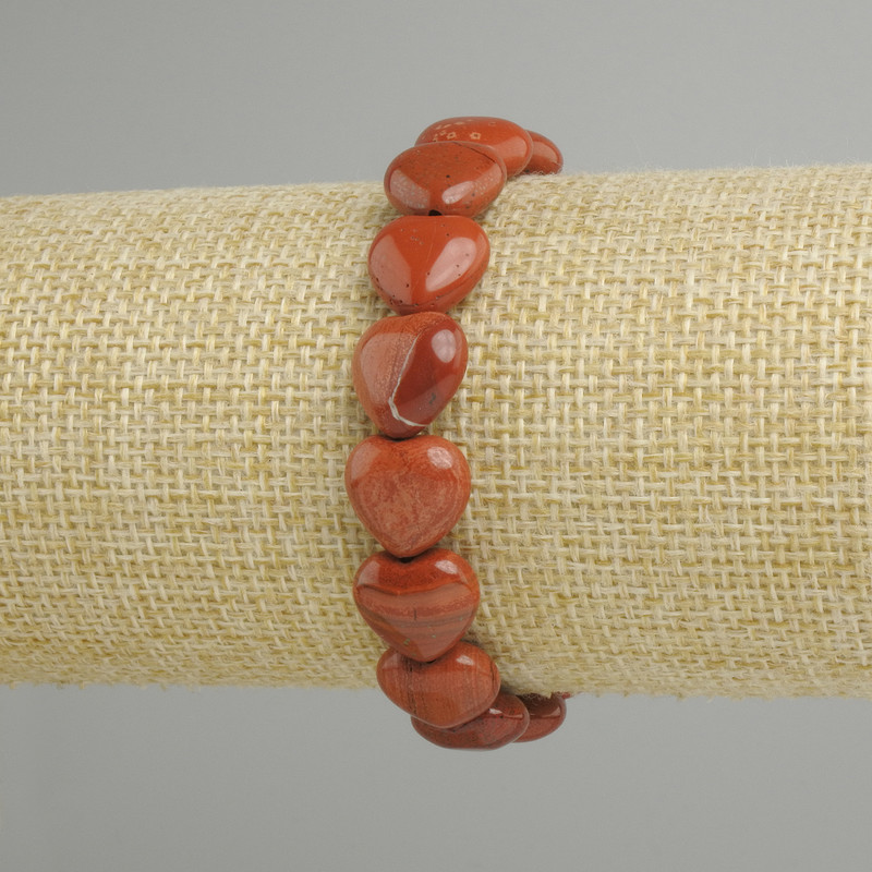 Bracelet red Jasper heart, diameter 12mm+-, length 18cm+- stretch