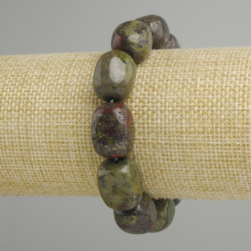 Jasper Dragon Blood bracelet, tumbled, diameter 18x12-14mm +/-, length 18cm +/- stretch