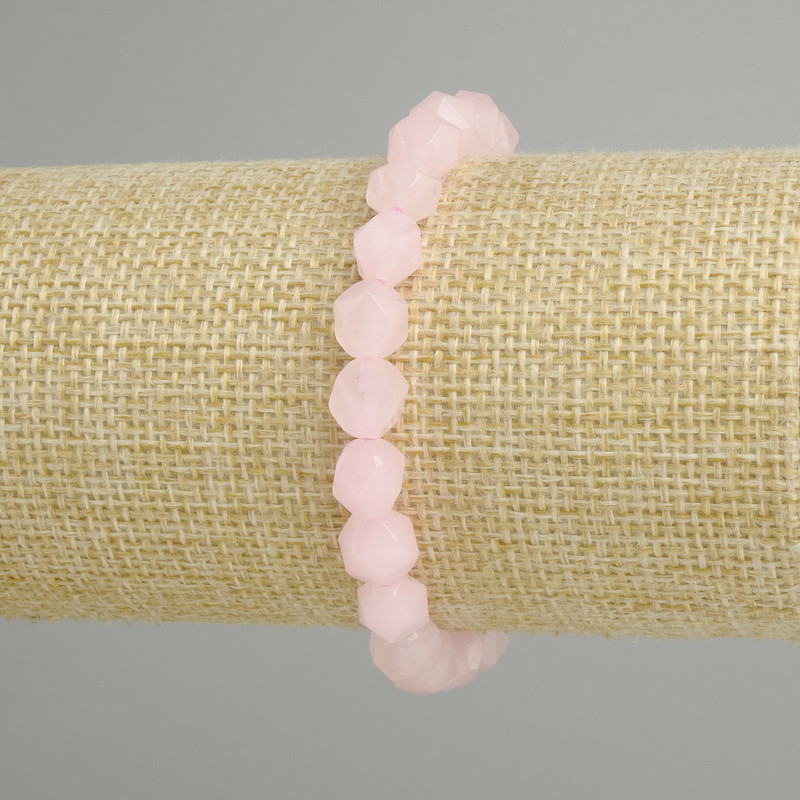 Bracelet Rose Quartz multi-facets, diameter 8x7mm +/-, length 18cm +/-, stretch