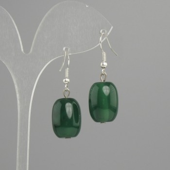 Earrings Chrysoprase barrel 18x13 mm+-, length 37 mm+-, silver-toned metal