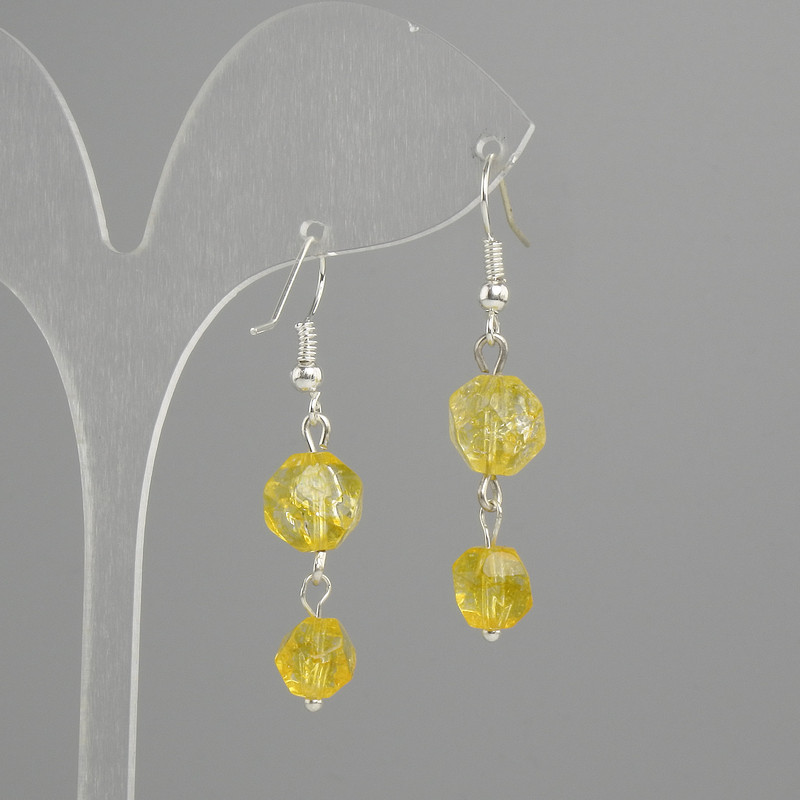 Earrings Citrine facets 7x7mm+- 9x8mm+- , length 43mm+- silver-colored metal