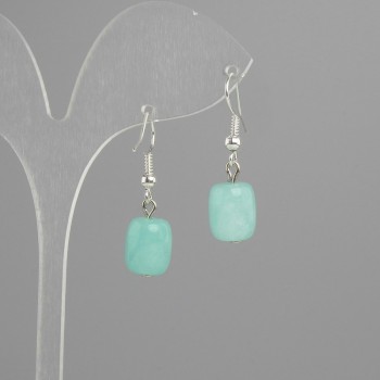 Earrings Amazonite barrel 11x9mm +-, length 30mm +-, silver-colored metal