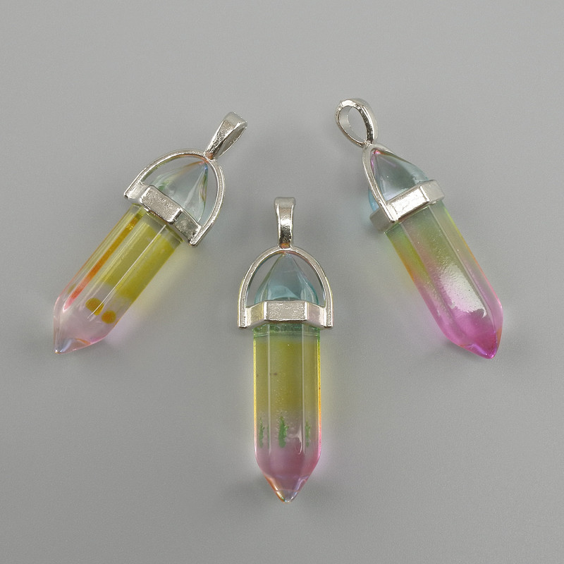 Pendant Hexagon toned glass 8x31x41mm+