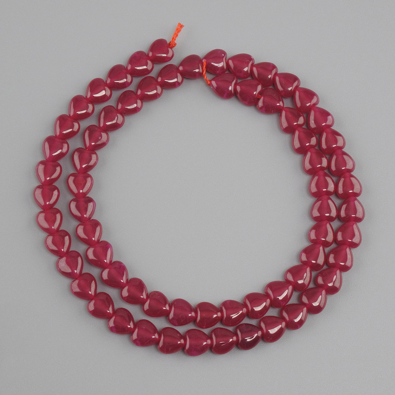 Ruby (corundum) heart beads, diameter 6 mm +/-, length 38 cm +/-
