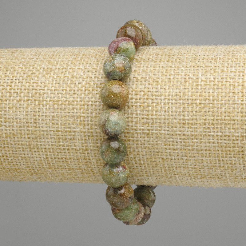Fuchsite bracelet with ruby inclusions smooth round bead, diameter 10mm ±, length 18cm ± stretch