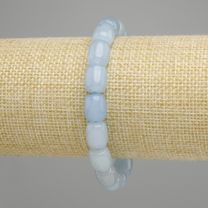 Aquamarine bracelet barrel, diameter 10, 5–11×9 mm ±, length 18 cm ± stretch