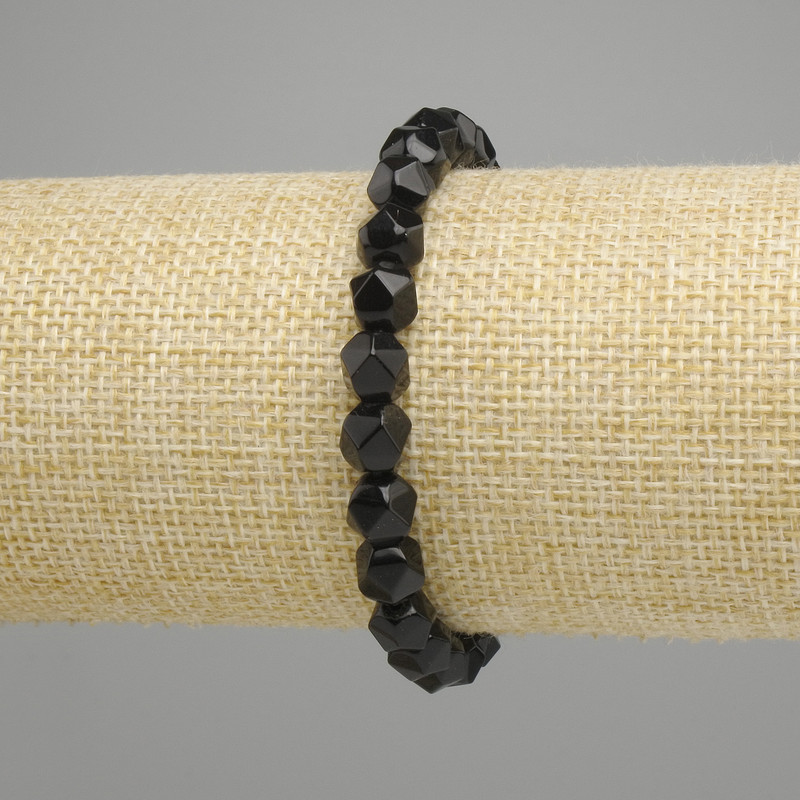 Agate bracelet multi-faceted, diameter 7x7mm ±, length 18cm ± stretch