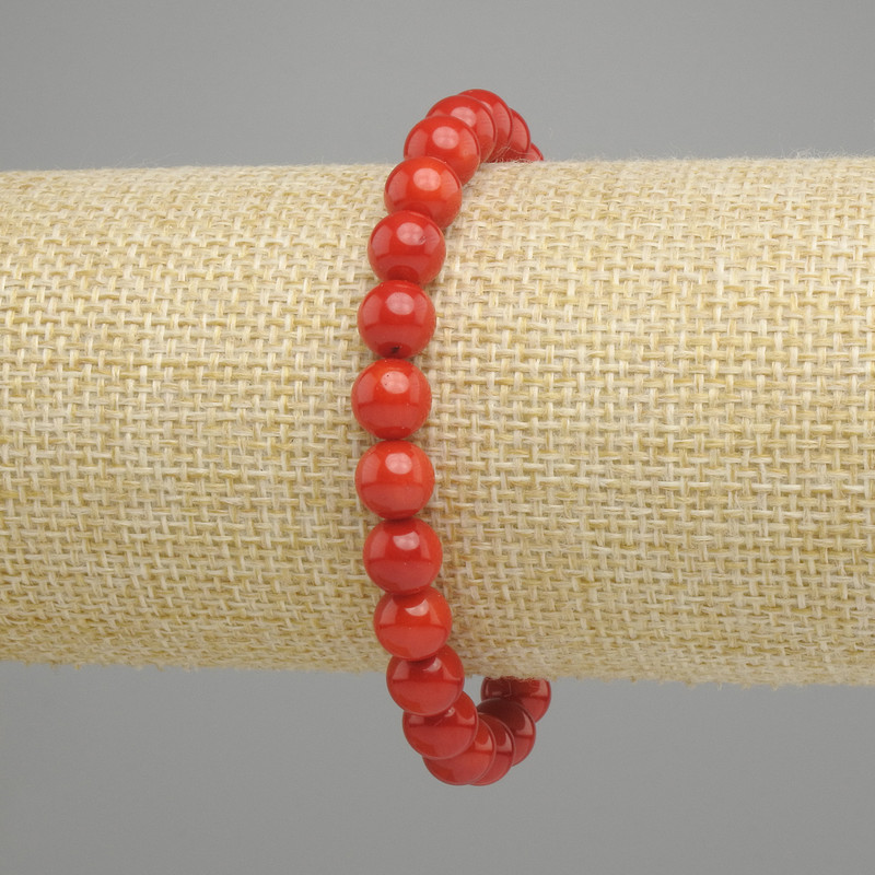 Coral bracelet smooth round bead, diameter 7mm +- , length 18cm +- stretch