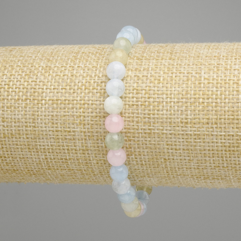 Morganite bracelet smooth round bead, diameter 6.5 mm +/-, length 18 cm +/-, stretch