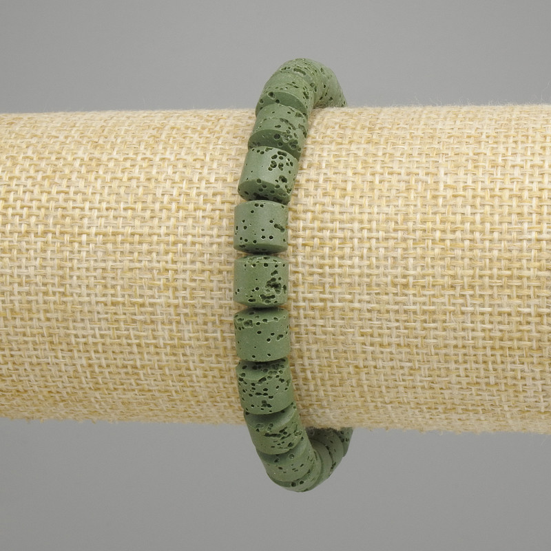 Lava bracelet cylinder, diameter 8×8mm+-green color, length 18cm +-stretch