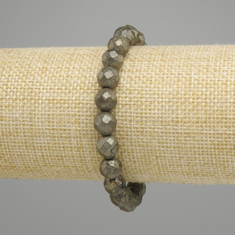 Bracelet Pyrite faceted round bead, diameter 8mm±, length 18cm± stretch