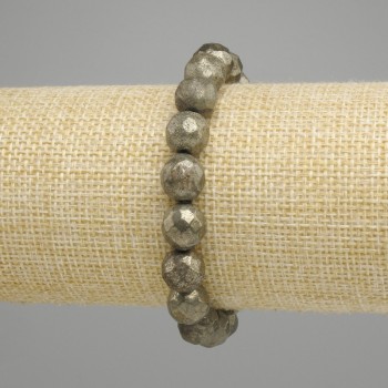Bracelet Pyrite faceted round bead, diameter 10mm +- , length 18cm +- stretch