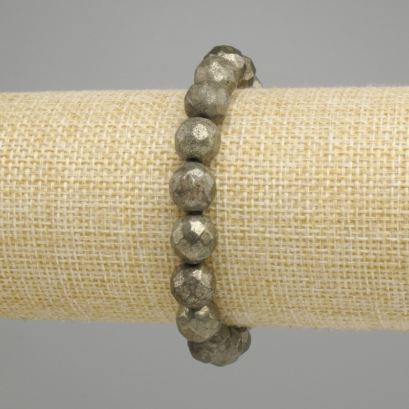 Bracelet Pyrite faceted round bead, diameter 10mm +- , length 18cm +- stretch
