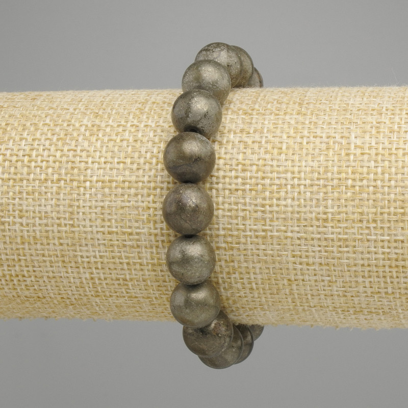 Pyrite bracelet smooth bead, diameter 10.5 mm ±, length 18 cm ± stretch