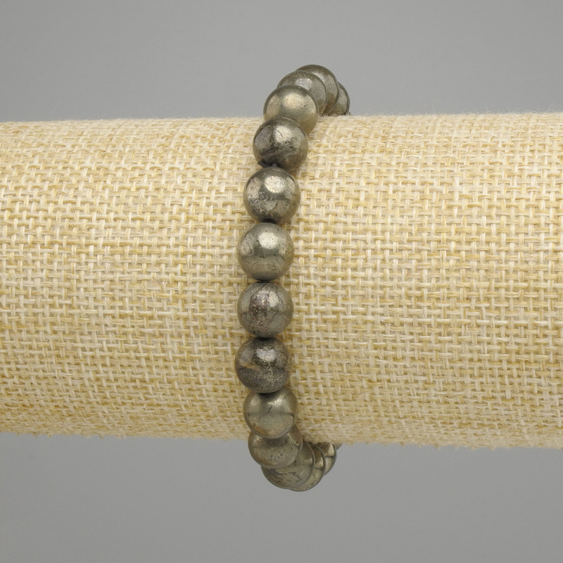 Pyrite bracelet smooth round bead, diameter 8.5 mm ±, length 18 cm ± stretch