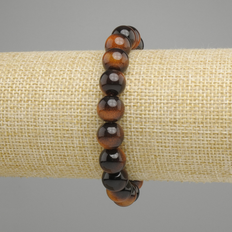 Tiger's Eye bracelet (single piece) smooth round bead, diameter 10mm±, length 18cm± stretch