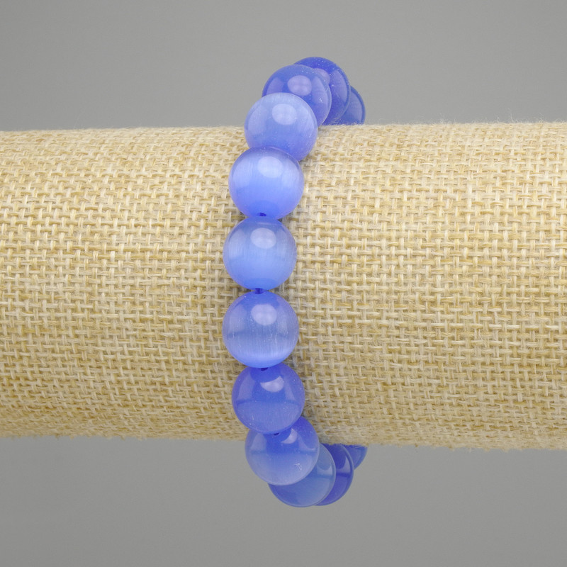 Blue Cat’s Eye bracelet smooth round bead, diameter 12mm ±, length 18cm ± stretch
