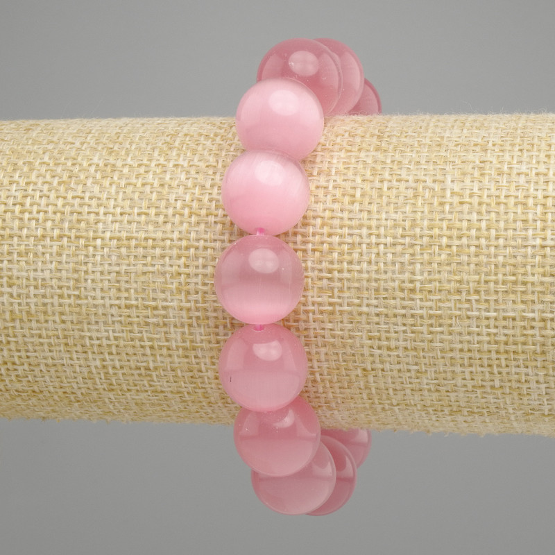 Bracelet pink Cat’s Eye smooth round bead, diameter 13.5mm±, length 18cm± stretch