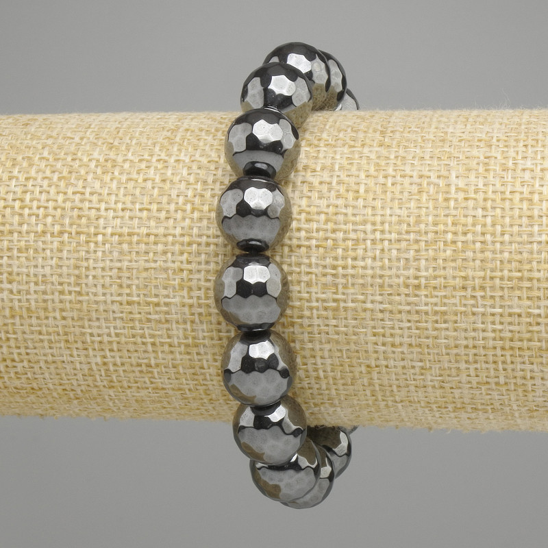 Hematite bracelet faceted round bead 12mm ±, length 18cm ± on stretch