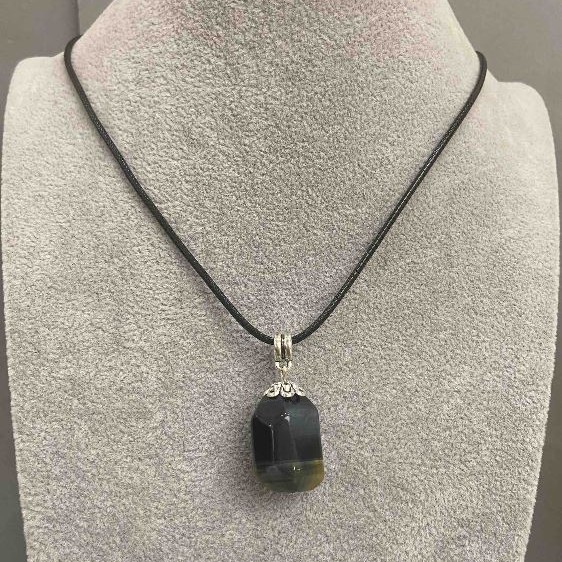 Pendant Falcon's Eye Tiger's Eye faceted, diameter 20-21x15mm+- on eco-leather cord 45cm+ 5cm chain