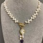 Necklace with freshwater pearls oval butterfly pendant, diameter 6.5–7.5x4.5–5 mm±, with pendants, length 41 cm + toggle