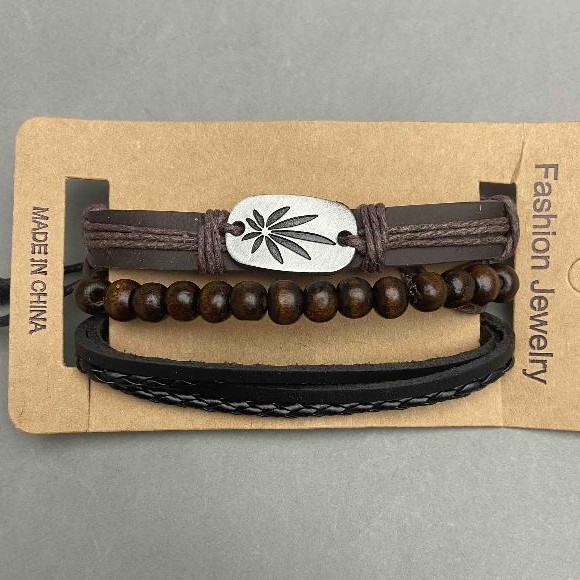 Men's bracelet "Trio" Leaf on drawstring