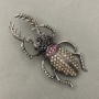 Brooch May Bug with Rhinestones, silvery metal 37x78 mm